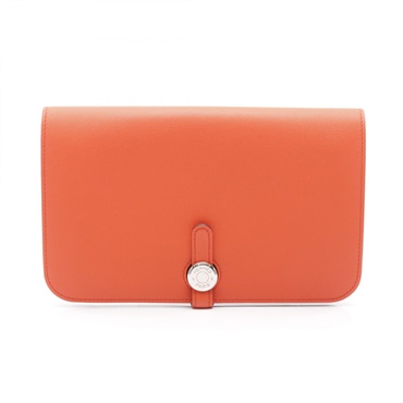 HERMES Dogon Duo GM Bi-fold wallet H050896CK Swift leather Orange Used SHW X