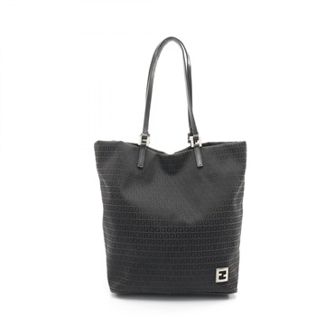 FENDI Zucchino Tote Shoulder Bag canvas leather Black Used Women