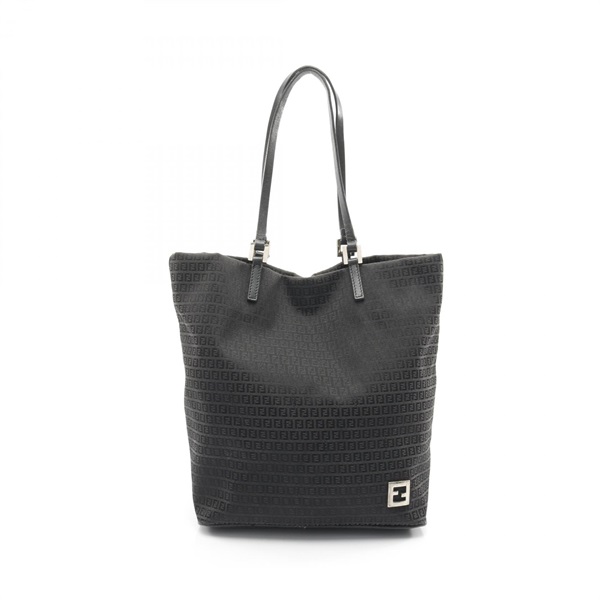 FENDI Zucchino Tote Shoulder Bag canvas leather Black Used Women