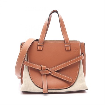 LOEWE Gate Top Handle Small Shoulder Bag 321.12.U61 canvas leather Beige Brown
