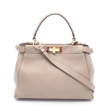FENDI Peekaboo regular Shoulder Handbag 8BN290 3ZL leather Beige Used Women