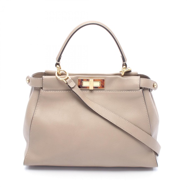 FENDI Peekaboo regular Shoulder Handbag 8BN290 3ZL leather Beige Used Women