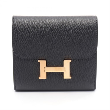 HERMES Constance Compact Bi-fold wallet Epsom leather Black Used Women GHW C