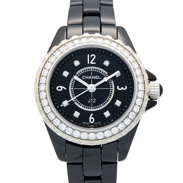 CHANEL J12 8P Diamond/Bezel Diamond Wrist Watch H2571 Quartz ceramic Used Women