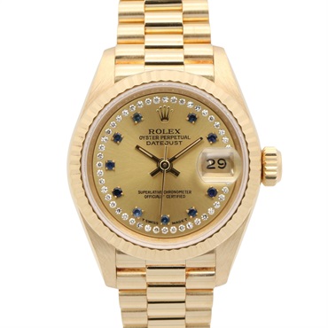 ROLEX Datejust Circle Diamond 10P Sapphire E Wrist Watch Auto 18KYG Gold women