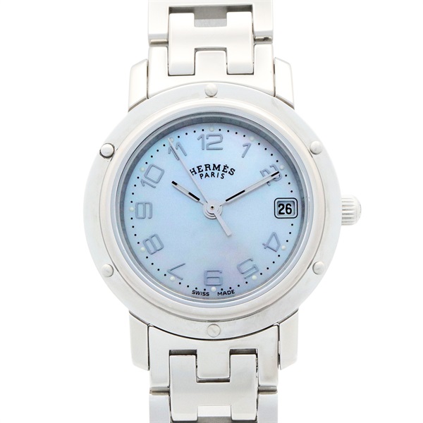 HERMES Clipper Nacre Wrist Watch CL4.210 Quartz Stainless Steel Used Women