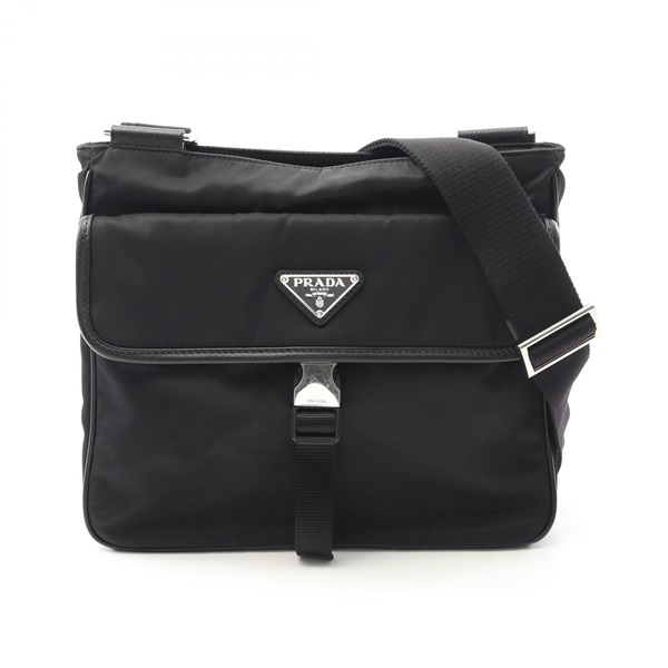 PRADA RE-NYLON Crossbody Shoulder Bag Nylon Saffiano leather Black Used unisex