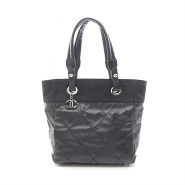 CHANEL Paris Biarritz PM Tote Bag A34208 canvas leather Black Used Women COCO CC