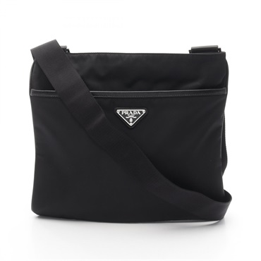 PRADA Crossbody Shoulder Bag Nylon Saffiano Leather Black Used Women