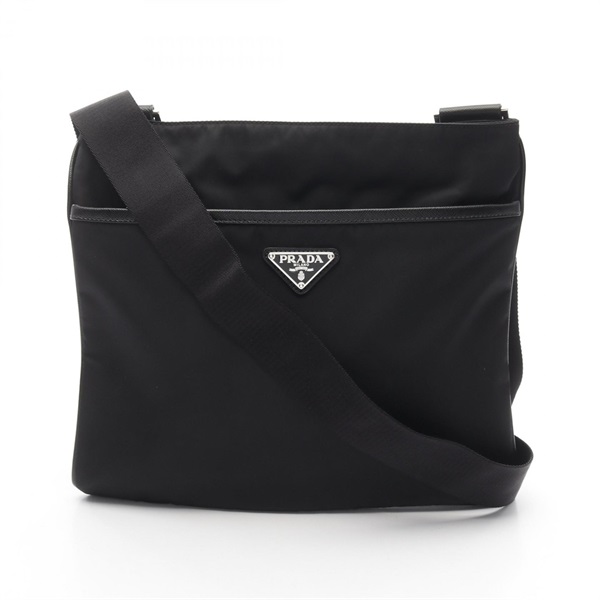 PRADA Crossbody Shoulder Bag Nylon Saffiano Leather Black Used Women