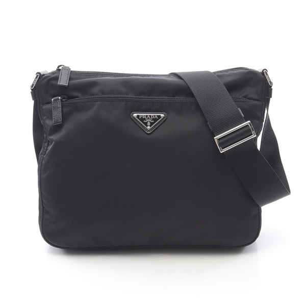 SHOULDER BAG 32 IN BLACK RE-NYLON TRIANGLE LOGO