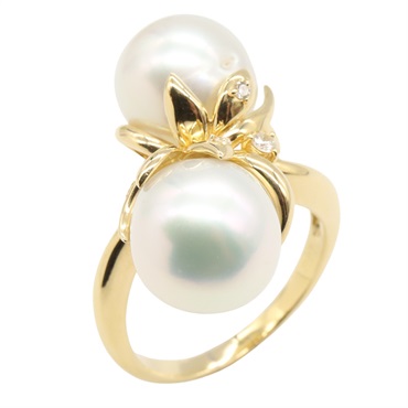 JEWELRY Pearl Diamond Ring 18KYG Yellow Gold White Used women US size 7.25