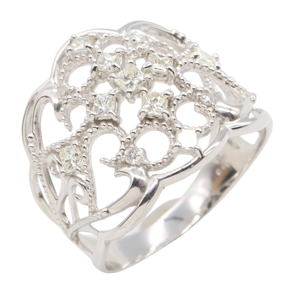 JEWELRY Diamond Ring 18KWG White Gold Used women US size 7.5