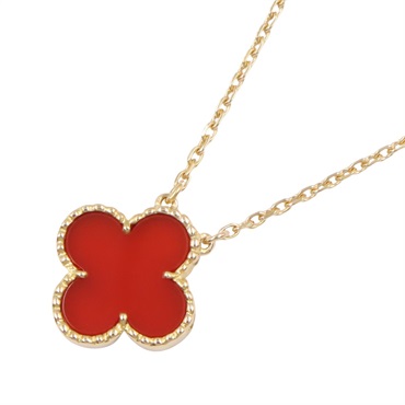 Van Cleef & Arpels Vintage Alhambra Carnelian Necklace 18KYG Yellow Gold Red