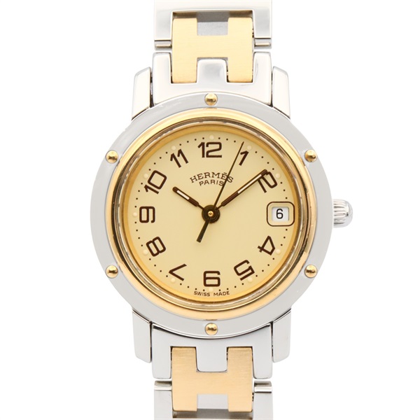 HERMES Clipper Wrist Watch CL4.220 Quartz Gold Plated Stainless Steel Used Women