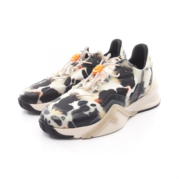 FENDI FLOW sneakers shoes 7E1583 Fabric Rubber White Black Used mens #8