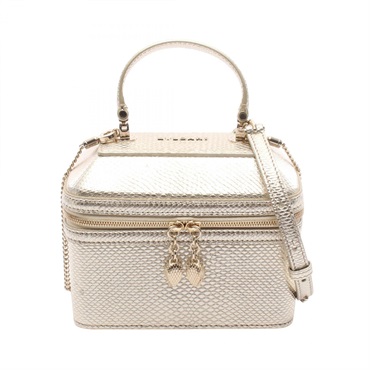 BVLGARI Serpenti Vanity 2Way Shoulder Handbag Leather Gold Used Women