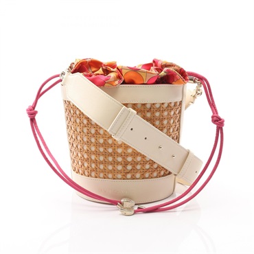 BVLGARI Serpenti Forever Shoulder Bag leather straw White Beige Used Women