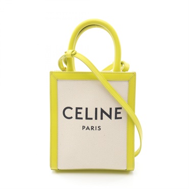 CELINE Mini Vertical Cover 2Way Shoulder Handbag 193302 Canvas Leather Beige