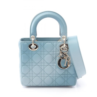 Christian Dior Lady Dior Small Cannage 2Way Shoulder Handbag Leather Blue Used