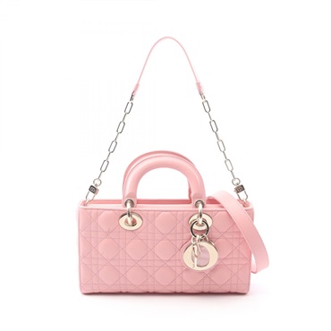 Christian Dior Lady D-Joy Medium Cannage 2Way Shoulder Handbag Leather Pink