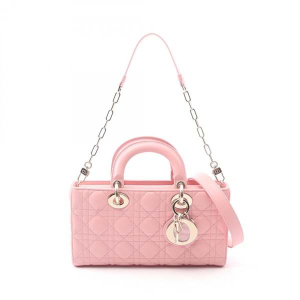 Christian Dior Lady D-Joy Medium Cannage 2Way Shoulder Handbag Leather Pink