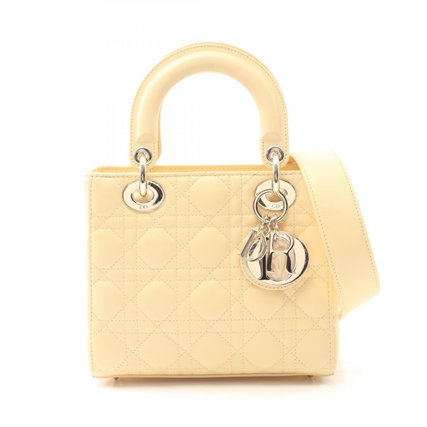 Christian Dior Lady Dior Small Cannage 2Way Shoulder Handbag Leather Beige Used