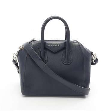 GIVENCHY ANTIGONA Antigona Mini Shoulder Handbag leather Navy Used Women