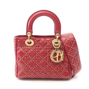 Christian Dior Lady Dior Small Shoulder Handbag leather Bordeaux Used Women