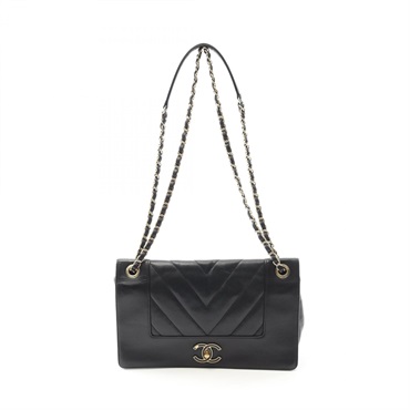 CHANEL V stitch Chain Shoulder Bag Lambskin Black GHW Used Women