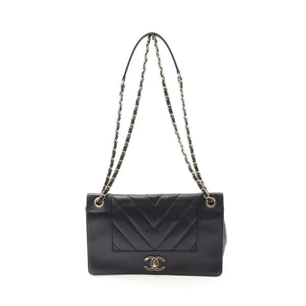 CHANEL V stitch Chain Shoulder Bag Lambskin Black GHW Used Women