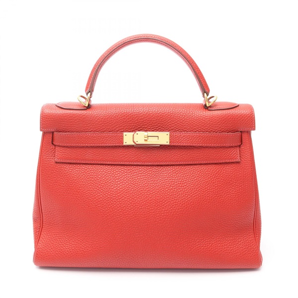 HERMES Kelly 32 Shoulder Handbag Togo leather Red Rouge vif Used Women H GHW