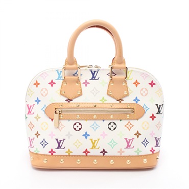LOUIS VUITTON Alma Handbag M92647 Monogram Multicolor Canvas Leather Blanc Used