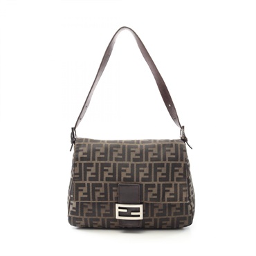 FENDI Mamma bucket Zucca Shoulder Bag canvas leather Brown Used Women