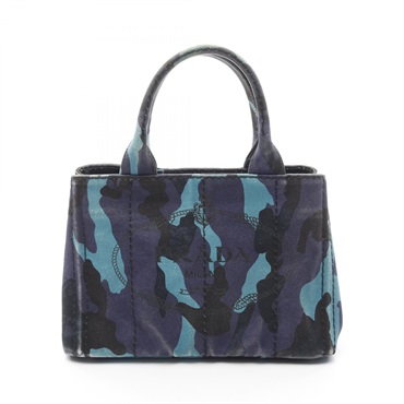 PRADA Canapa CAMOUFLA Tote Bag B2439G Canvas Navy Multicolor Used Women