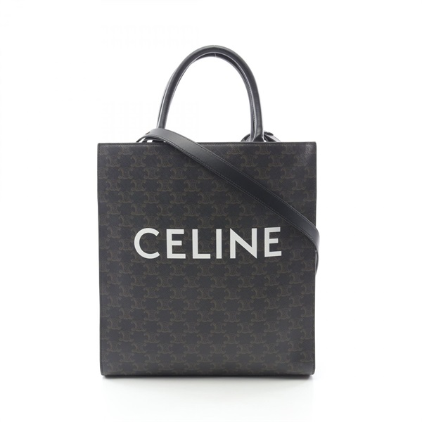 CELINE Medium Vertical Cabas Triomphe Tote Bag canvas leather Black Brown unisex