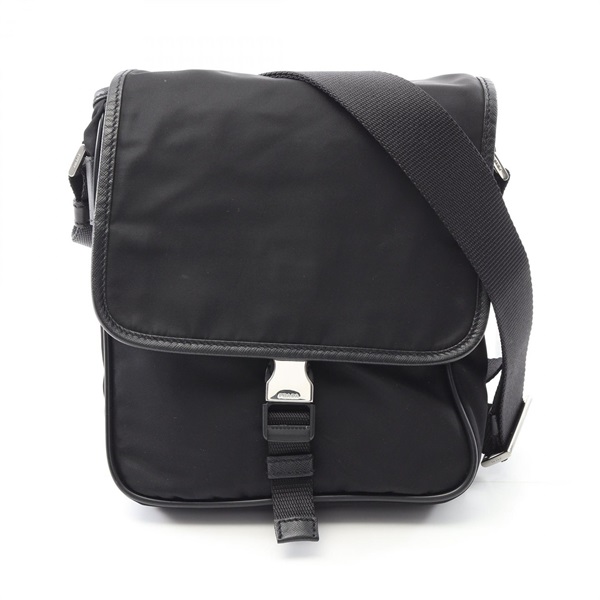 PRADA Crossbody Shoulder Bag Nylon Saffiano Leather Black Used unisex