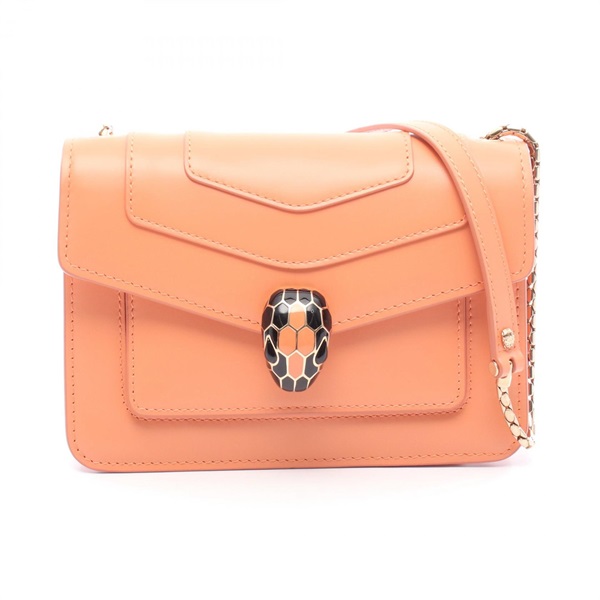 BVLGARI Serpenti Forever Chain Shoulder Bag leather Orange Used Women crossbody