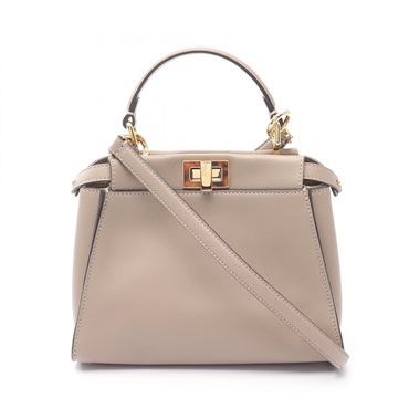 FENDI Mini Peekaboo Shoulder Handbag leather greige Used Women