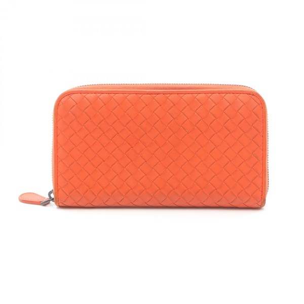 BOTTEGA VENETA Intrecciato Around zip long wallet purse 114076 leather Orange