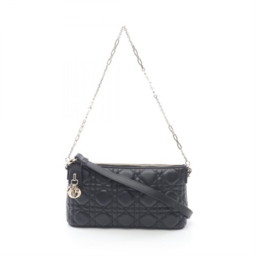 Christian Dior Miss Dior Midi Chain Shoulder Bag leather Black Used Women