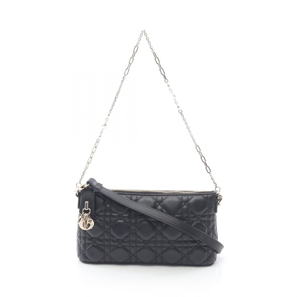 Christian Dior Miss Dior Midi Chain Shoulder Bag leather Black Used Women