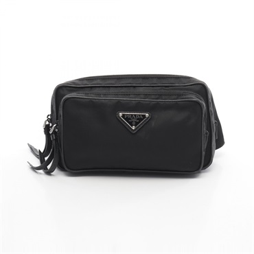 PRADA Waist belt bag Nylon Saffiano leather Black Used mens