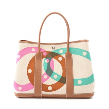 HERMES Garden party PM Tote Bag Toile H canvas Negonda leather Beige Used SHW K