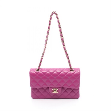 CHANEL Matelasse Double Flap Chain Shoulder Bag Calfskin Pink GHW Used Women
