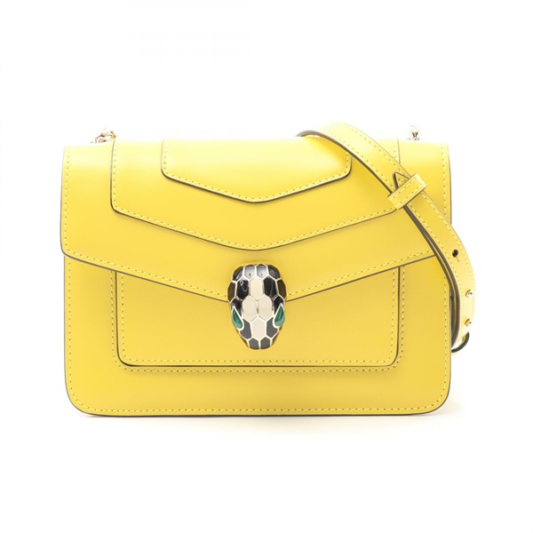 BVLGARI Serpenti Forever Chain Shoulder Bag Leather Yellow Used Women