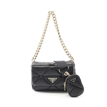 PRADA Paddet Chain Shoulder Bag leather Black Used Women