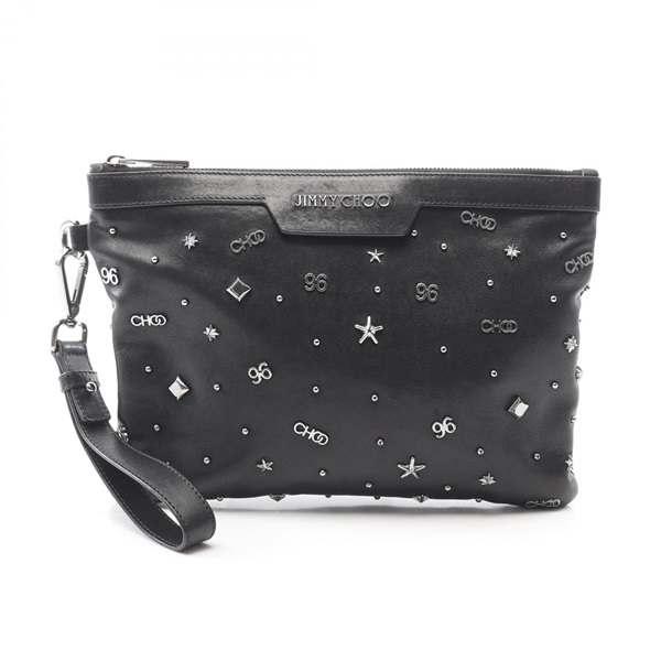 JIMMY CHOO Business clutch bag leather Black Used Women Logo