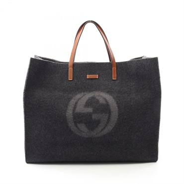 GUCCI Double G Tote Bag 295266 leather feutre Gray Brown Used Women