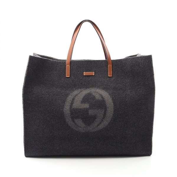 GUCCI Double G Tote Bag 295266 leather feutre Gray Brown Used Women